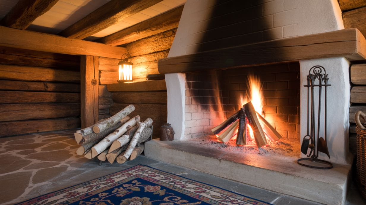 Imagine cu un semineu aprins