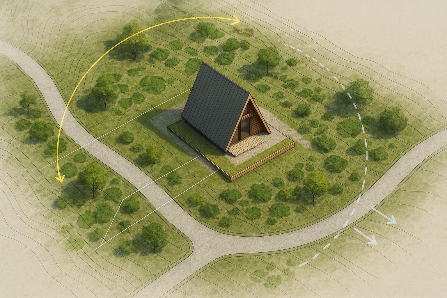 Planificarea proiectului cabanei tip A-frame (peisaj)