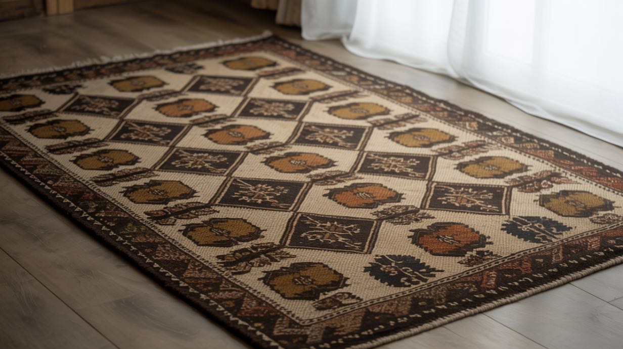 Covor rustic țesut manual cu motive tradiționale românești